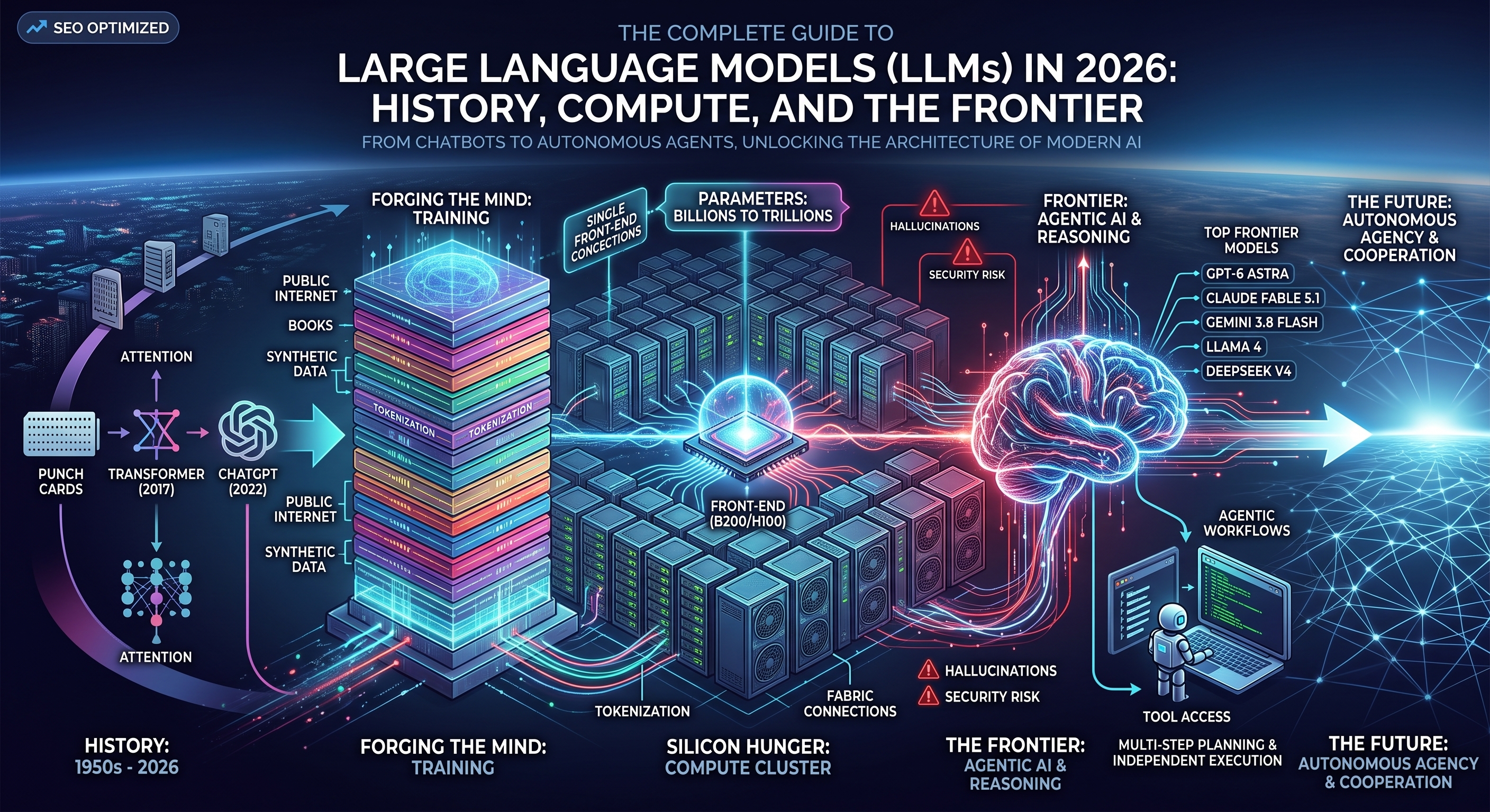 Large Language Models (LLMs) in 2026: History, Compute, and the Frontier